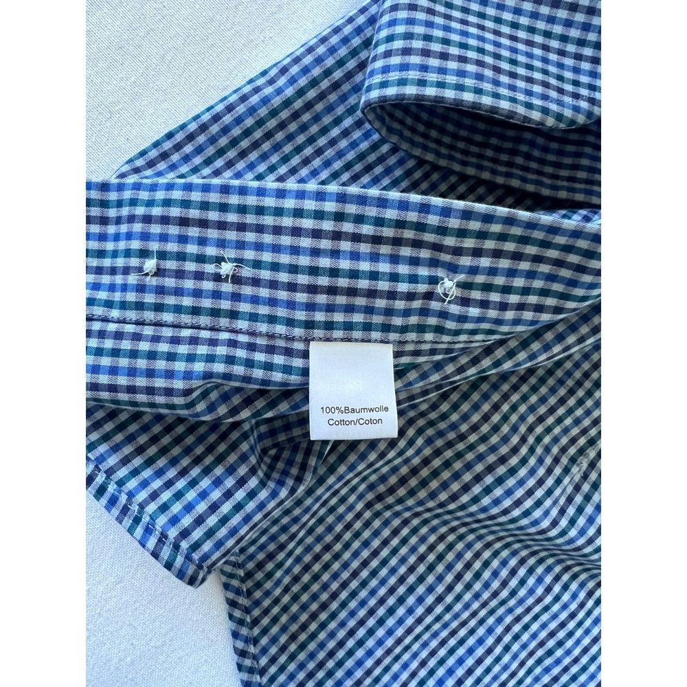 Ledbury Slim-Fit Blue Gingham Check Cotton Long Sleeve Collared Shirt Size 15 - Picture 5 of 8